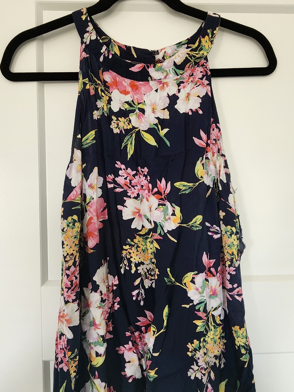 Navy Floral Halter Top - Pink & Green Print